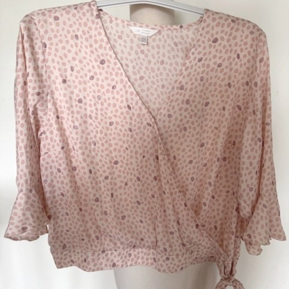 Lauren Conrad Side Tie Career Blouse, Cream/Pink, XXL